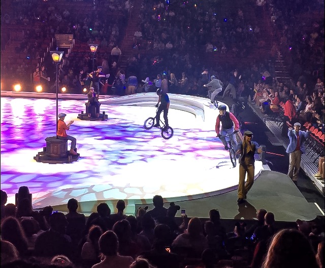 Bicycles on the ice at Disney On Ice presents Road Trip Adventures