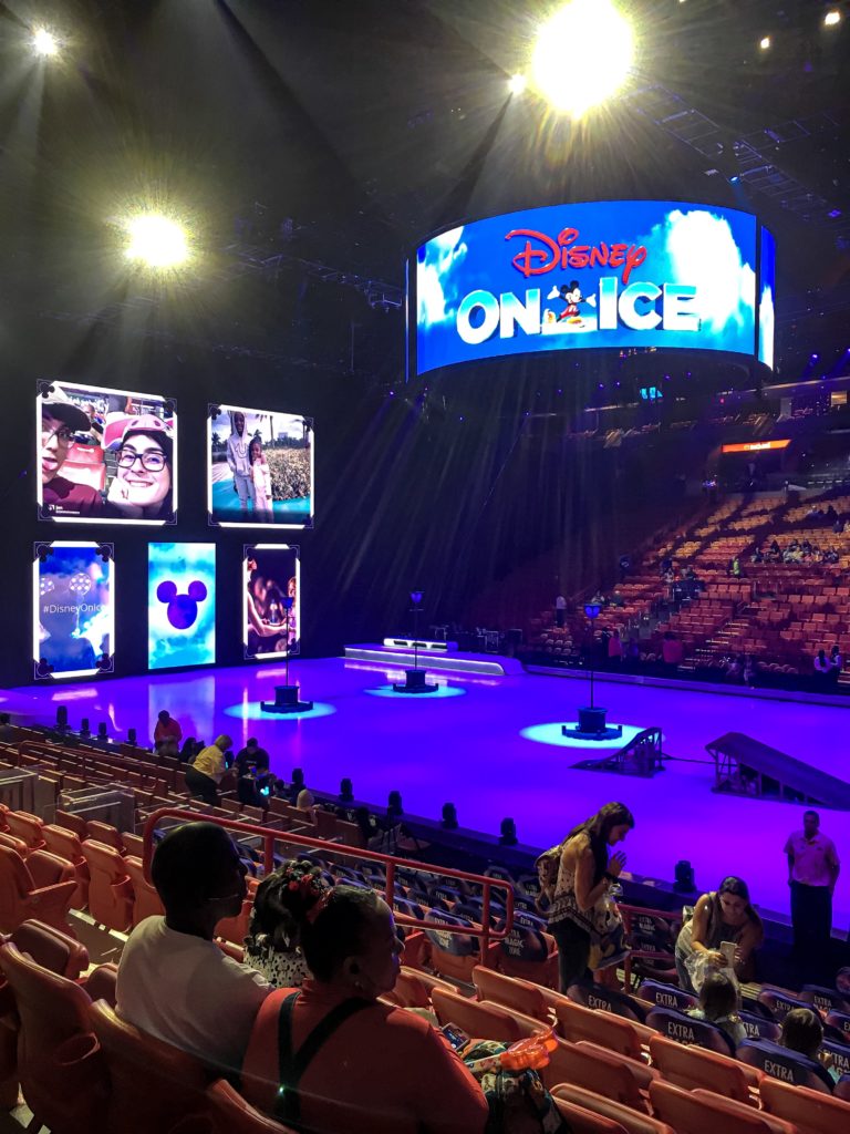 The ice rink set up for the show Disney On Ice presents Road Trip Adventures